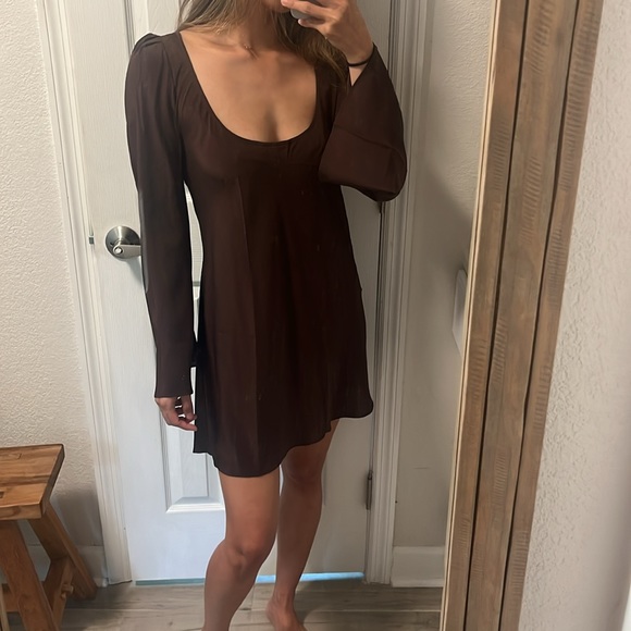 Stone Cold Fox Silk Mini Slip Dress - Cocoa - Picture 1 of 6